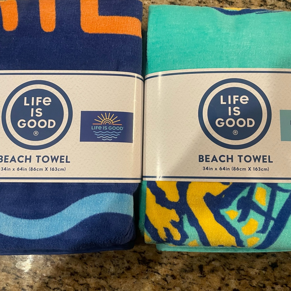 Life Is Good Blue and Teal Beach Towels